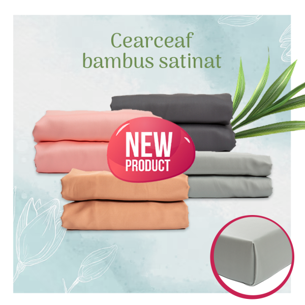 Cearșaf de pat din 100% bambus satinat Bam-boo, Dublu 2 persoane, 260x280 cm, 300 fire, culori diferite