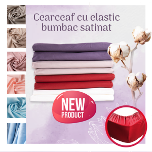 Cearceaf cu elastic din 100% bumbac satinat, 300 fire, culori și mărimi diferite