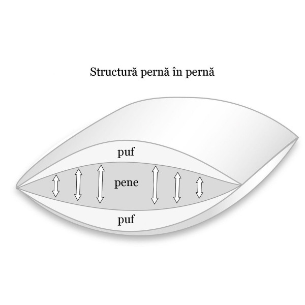 Pernă CHARME 3 Camere, Puf nou argintiu de gâscă ungurească, 90% puf, FP 650 cuin, Ridicată